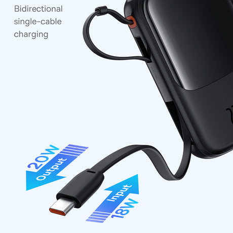 Baterie externa Baseus Qpow Pro+ (P10067101113-00), Lightning, 2xType-C, USB, 22.5W, Fast Charge, 10000mAh, Cable USB-C, Negru
