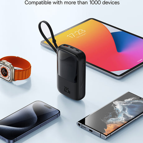 Baterie externa Baseus Qpow Pro+ (P10067101113-00), Lightning, 2xType-C, USB, 22.5W, Fast Charge, 10000mAh, Cable USB-C, Negru