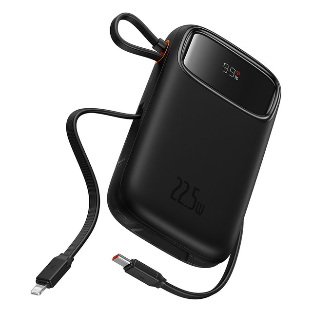 Baterie externa Baseus Qpow Pro+ (P10055003113-00), Lightning, 2x Type-C, USB, 22.5W, 10000mAh, Cable Type-C, 30cm, Negru