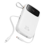 Baterie externa Baseus Qpow Pro+ (P10055003223-00), Lightning, 2x Type-C, USB, 22.5W, 10000mAh, Cable Type-C, 30cm, Alb