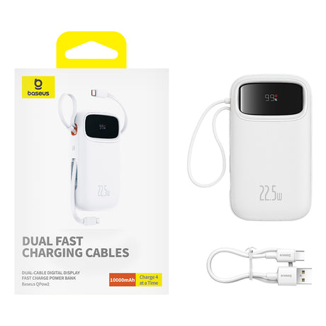 Baterie externa Baseus Qpow Pro+ (P10055003223-00), Lightning, 2x Type-C, USB, 22.5W, 10000mAh, Cable Type-C, 30cm, Alb