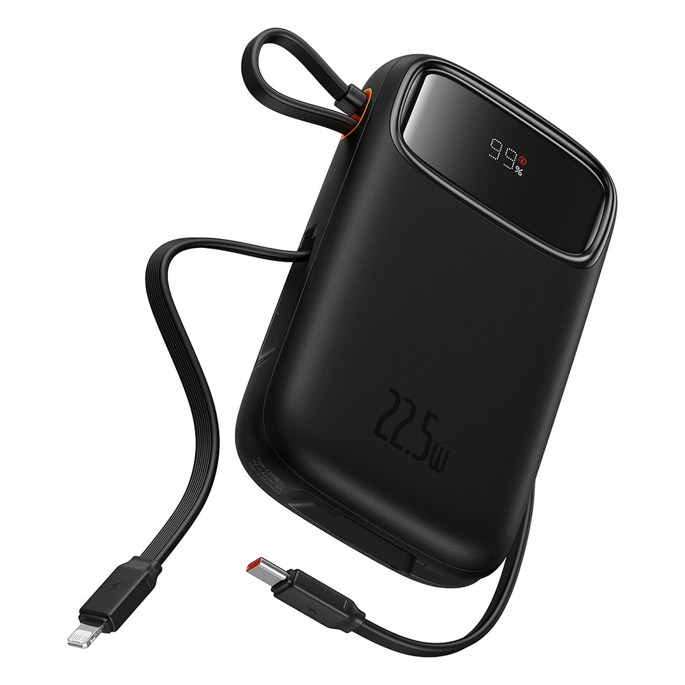 Baterie externa Baseus Qpow Pro+ (P10055002113-00), Lightning, 2x Type-C, USB, 22.5W, 20000mAh, Cable Type-C, 30cm, Negru