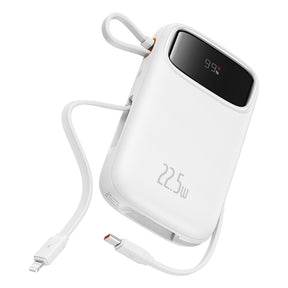 Baterie externa Baseus Qpow Pro+ (P10055002223-00), Lightning, 2x Type-C, USB, 22.5W, 20000mAh, Cable Type-C, 30cm, Alb