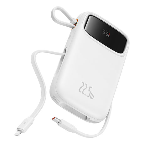 Baterie externa Baseus Qpow Pro+ (P10055002223-00), Lightning, 2x Type-C, USB, 22.5W, 20000mAh, Cable Type-C, 30cm, Alb