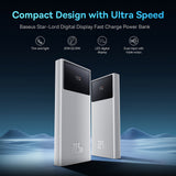 Baterie externa Baseus Star-Lord (PPXJ100002), 2x USB, Type-C, Micro-USB, 22.5W, 10000mAh, Cable Type-C, 3A, 30cm, Alb