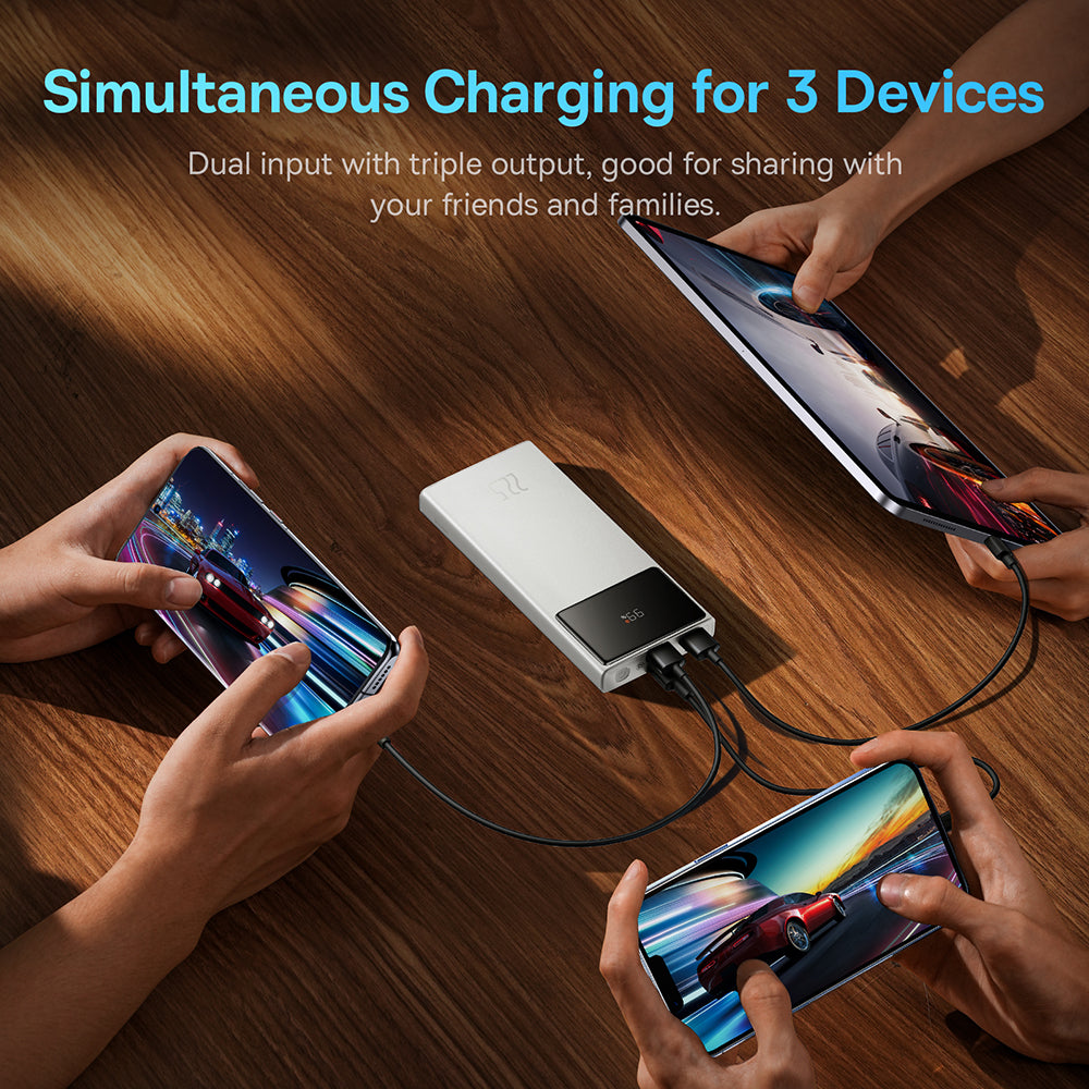 Baterie externa Baseus Star-Lord (PPXJ100002), 2x USB, Type-C, Micro-USB, 22.5W, 10000mAh, Cable Type-C, 3A, 30cm, Alb