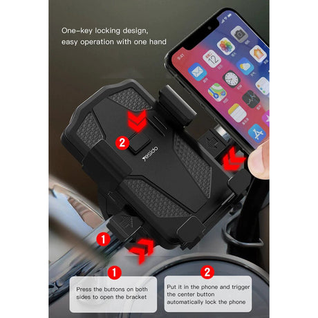 Suport Yesido Bike (C94), Automatic Grip, Front Straps, Negru