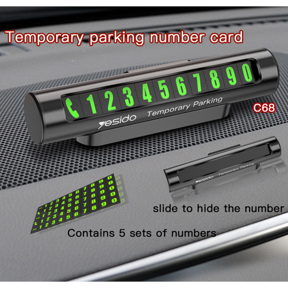 Gadget Yesido Parking Number (C68), for Dashboard, Fluorescent Digits, Number Hiding, Weather-Resistant, Aluminum Alloy, Negru