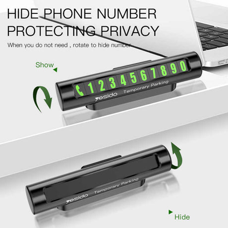 Gadget Yesido Parking Number (C68), for Dashboard, Fluorescent Digits, Number Hiding, Weather-Resistant, Aluminum Alloy, Negru