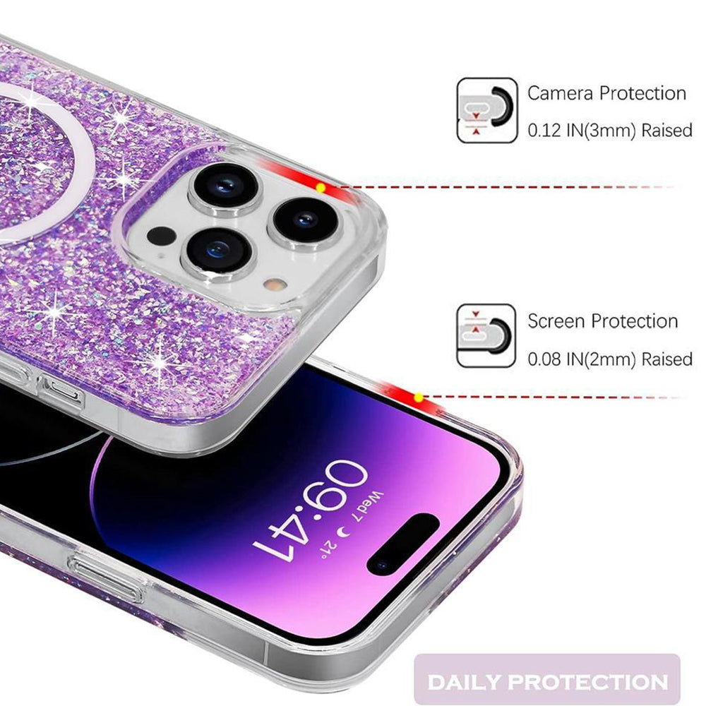 Husa de protectie Techsuit Sparkly Glitter MagSafe compatibil cu iPhone 15 Pro, Mov