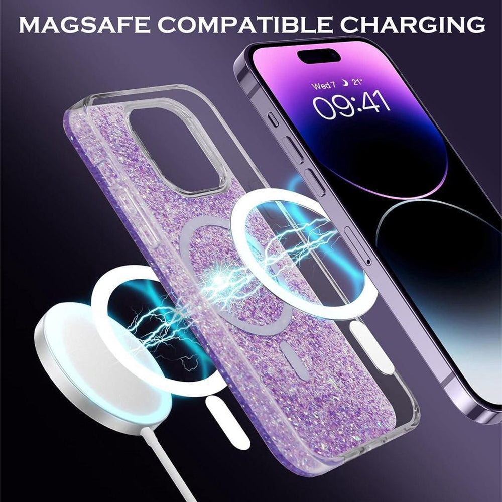 Husa de protectie Techsuit Sparkly Glitter MagSafe compatibil cu iPhone 15 Pro, Albastru