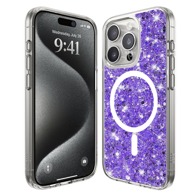 Husa de protectie Techsuit Sparkly Glitter MagSafe compatibil cu iPhone 15 Pro, Mov