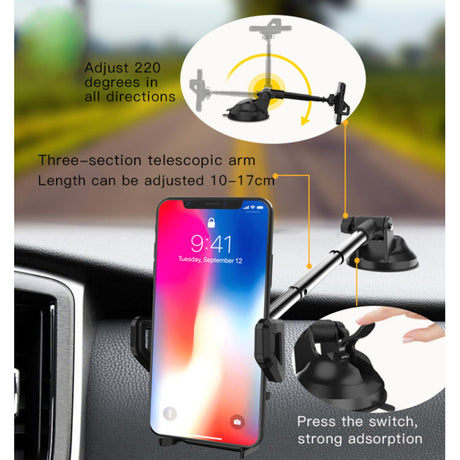 Suport Yesido (C40), Extendable Arm for Dashboard, Windshield, Negru