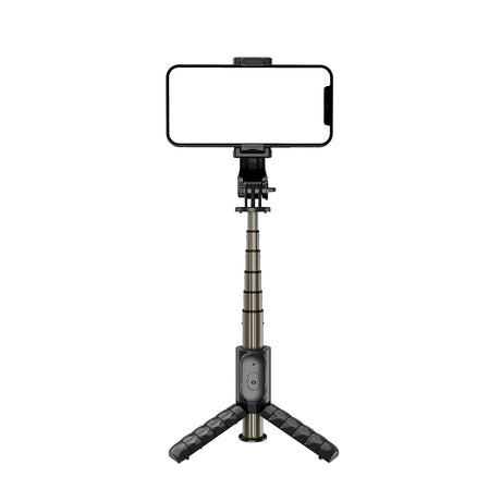 Suport Techsuit Mini Selfie Stick (Q10), Stable Gimbal/Tripod with Bluetooth Remote Control, Fill Light, 360 Rotation, 68cm, Negru
