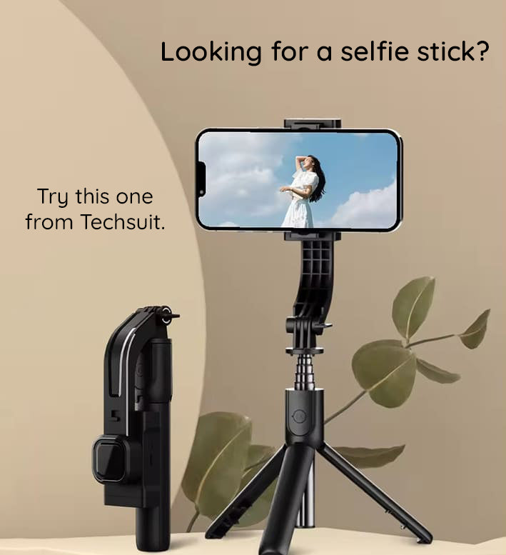 Suport Techsuit Selfie Stick Gimbal (C06), Compact Tripod Mount with Bluetooth Remote Control, LED Fill Light, 360, 76cm, Negru