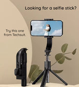 Suport Techsuit Selfie Stick Gimbal (C06), Compact Tripod Mount with Bluetooth Remote Control, LED Fill Light, 360, 76cm, Negru