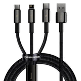 Cablu Baseus Tugsten Gold 3in1 (CAMLTWJ-01), USB to Type-C, Lightning, Micro-USB 3.5A, 1.5m, Negru
