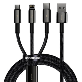 Cablu Baseus Tugsten Gold 3in1 (CAMLTWJ-01), USB to Type-C, Lightning, Micro-USB 3.5A, 1.5m, Negru
