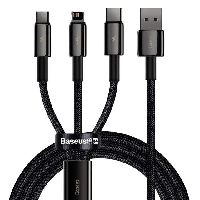 Cablu Baseus Tugsten Gold 3in1 (CAMLTWJ-01), USB to Type-C, Lightning, Micro-USB 3.5A, 1.5m, Negru