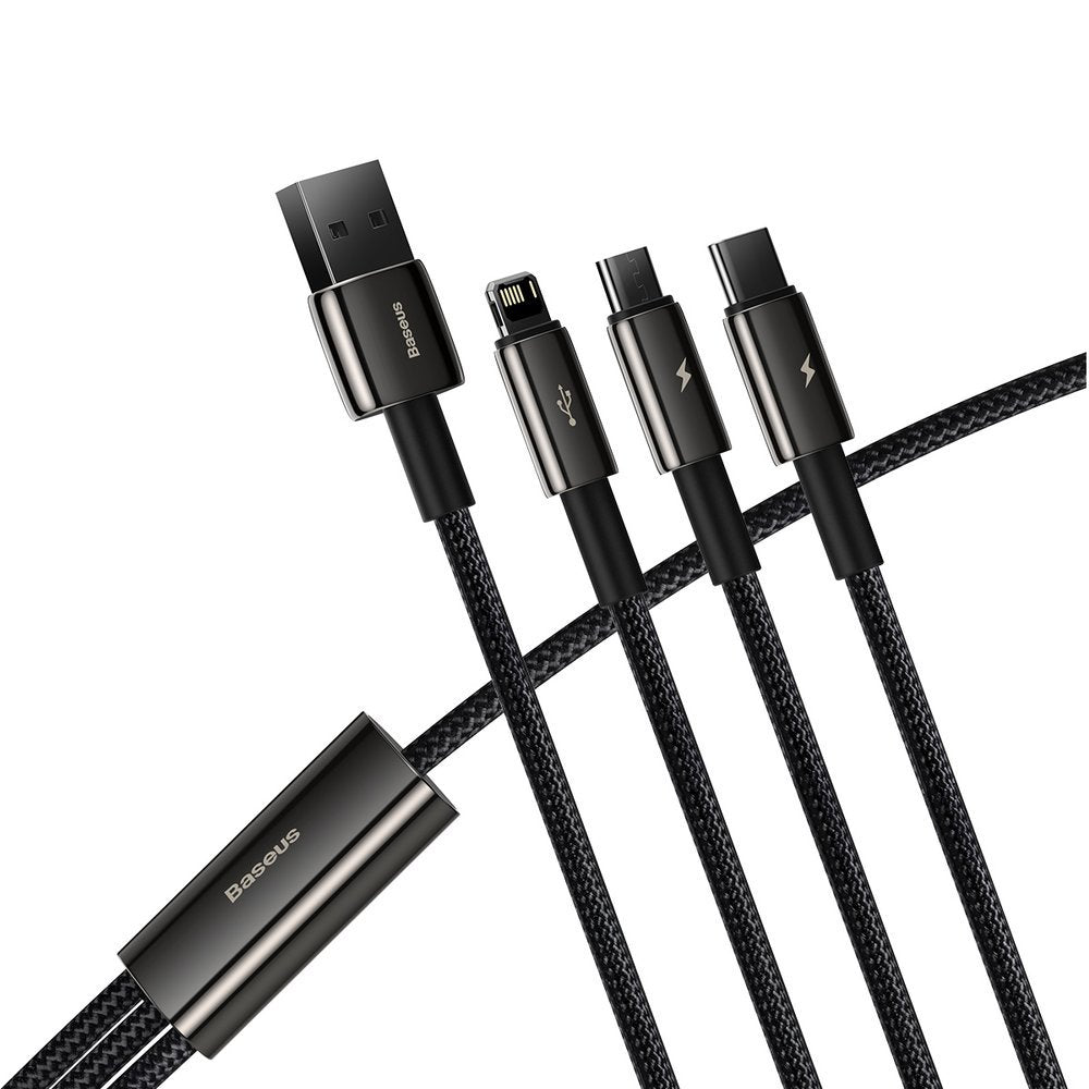 Cablu Baseus Tugsten Gold 3in1 (CAMLTWJ-01), USB to Type-C, Lightning, Micro-USB 3.5A, 1.5m, Negru