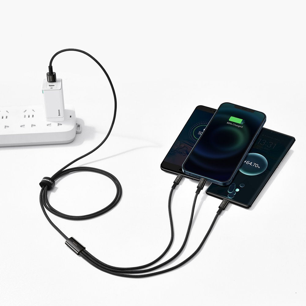 Cablu Baseus Tugsten Gold 3in1 (CAMLTWJ-01), USB to Type-C, Lightning, Micro-USB 3.5A, 1.5m, Negru