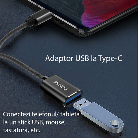 Adaptor Yesido OTG Cable Adapter (GS01), Type-C to USB 2.0, Plug & Play, Negru