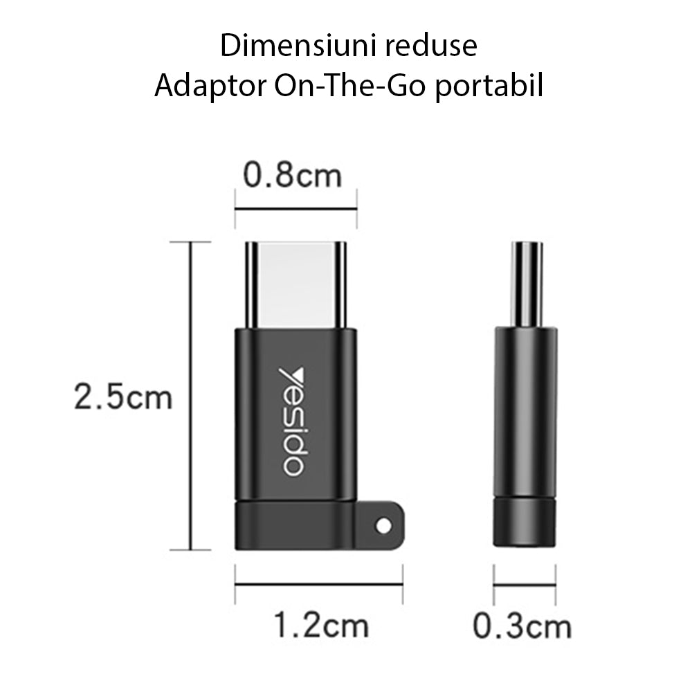 Adaptor Yesido OTG Adapter (GS04), Micro-USB to Type-C, Plug & Play, 480Mbps, Negru