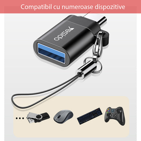 Adaptor Yesido OTG Adapter (GS06), Type-C to USB 3.0, Plug & Play, 5Gbps, Negru