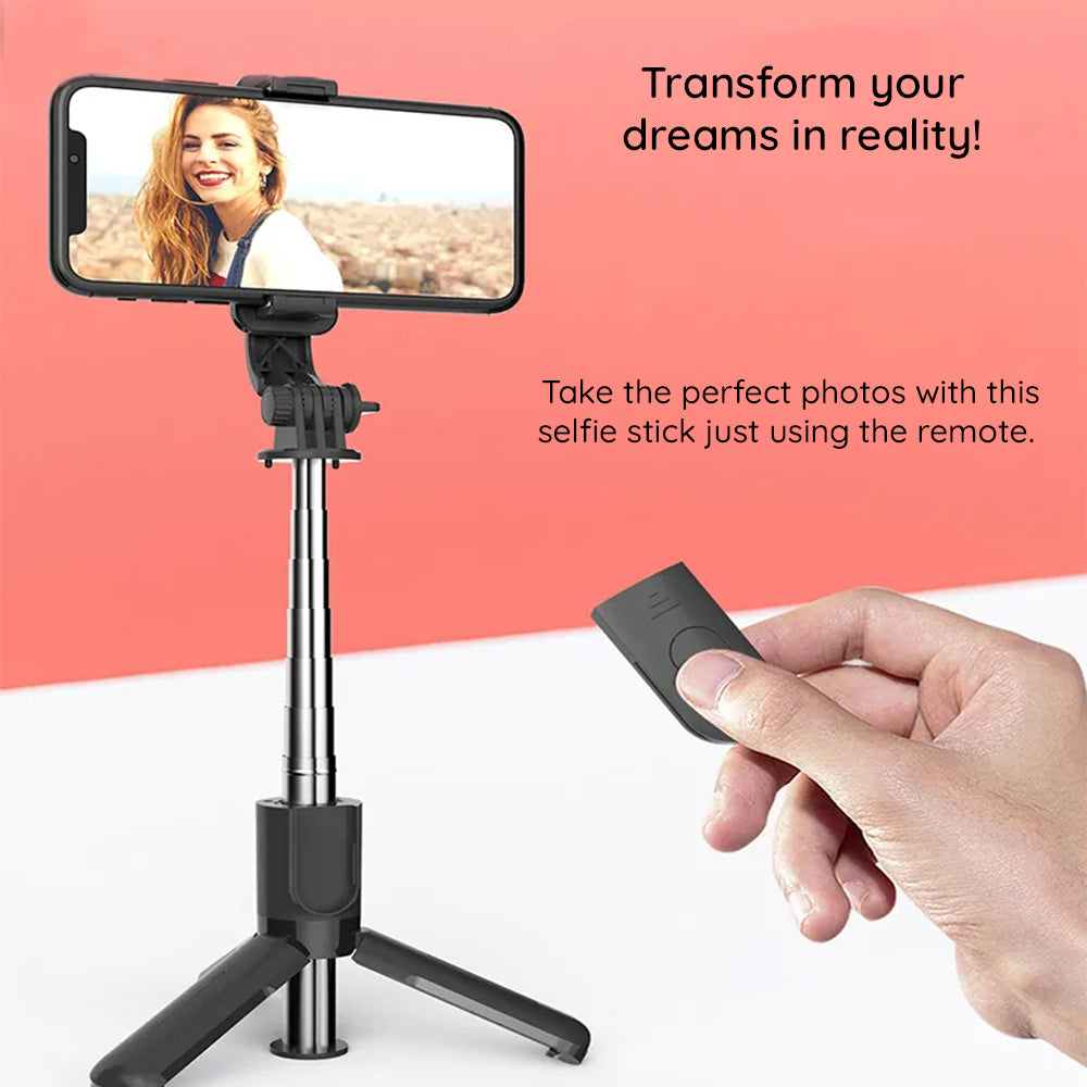 Suport Techsuit Mini Selfie Stick (L11), Stable Tripod with Bluetooth Self Timer, 360 Rotation, 73cm, Negru