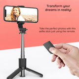 Suport Techsuit Mini Selfie Stick (L11), Stable Tripod with Bluetooth Self Timer, 360 Rotation, 73cm, Negru