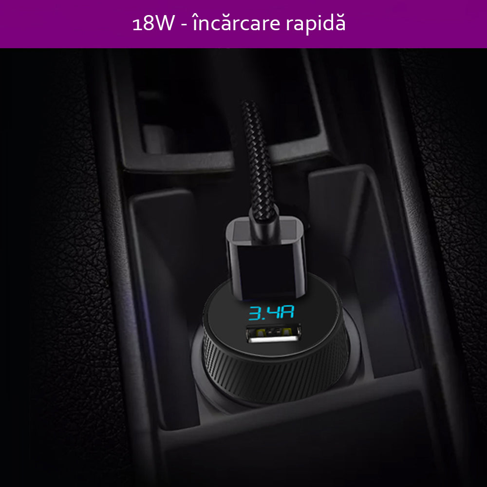 Incarcator Yesido Car (Y31), 2x USB, LED Display, QC 3.0, 18W, 3A, Negru