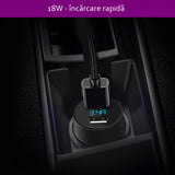 Incarcator Yesido Car (Y31), 2x USB, LED Display, QC 3.0, 18W, 3A, Negru