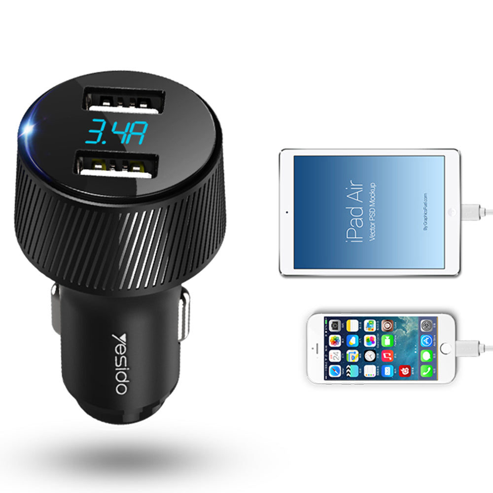 Incarcator Yesido Car (Y31), 2x USB, LED Display, QC 3.0, 18W, 3A, Negru