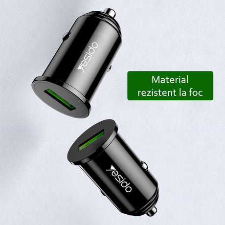 Incarcator Yesido Car (Y38), USB, QC3.0, FCP, AFC, 18W, 3A, Negru