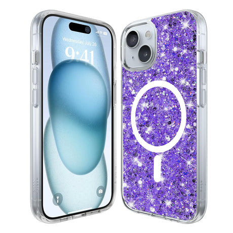 Husa de protectie Techsuit Sparkly Glitter MagSafe compatibil cu iPhone 15 Plus, Mov
