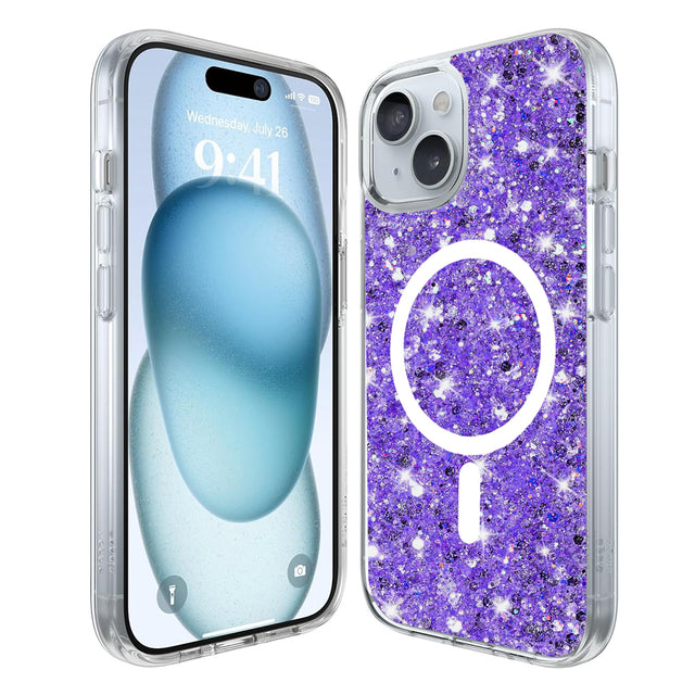 Husa de protectie Techsuit Sparkly Glitter MagSafe compatibil cu iPhone 15 Plus, Mov