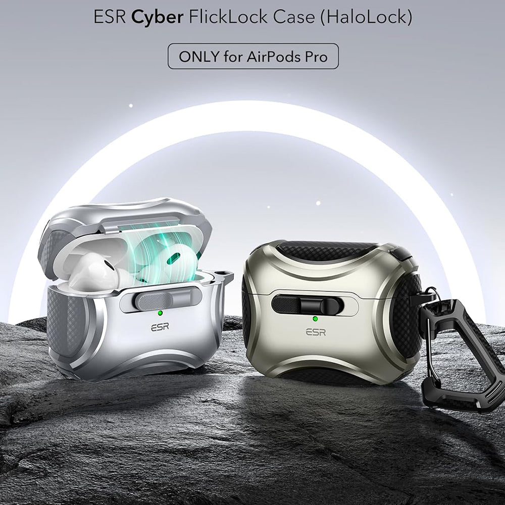 Casti ESR Cyber Magnetic Lock Case HaloLock, Apple AirPods Pro 1 / 2, Gri