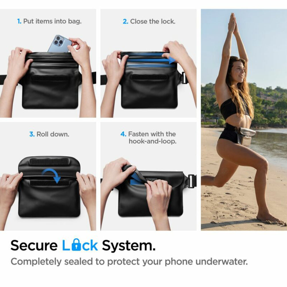 Spigen Waterproof Pouch A620 (AMP04532), Universal Waist Bag for Accessories, Negru