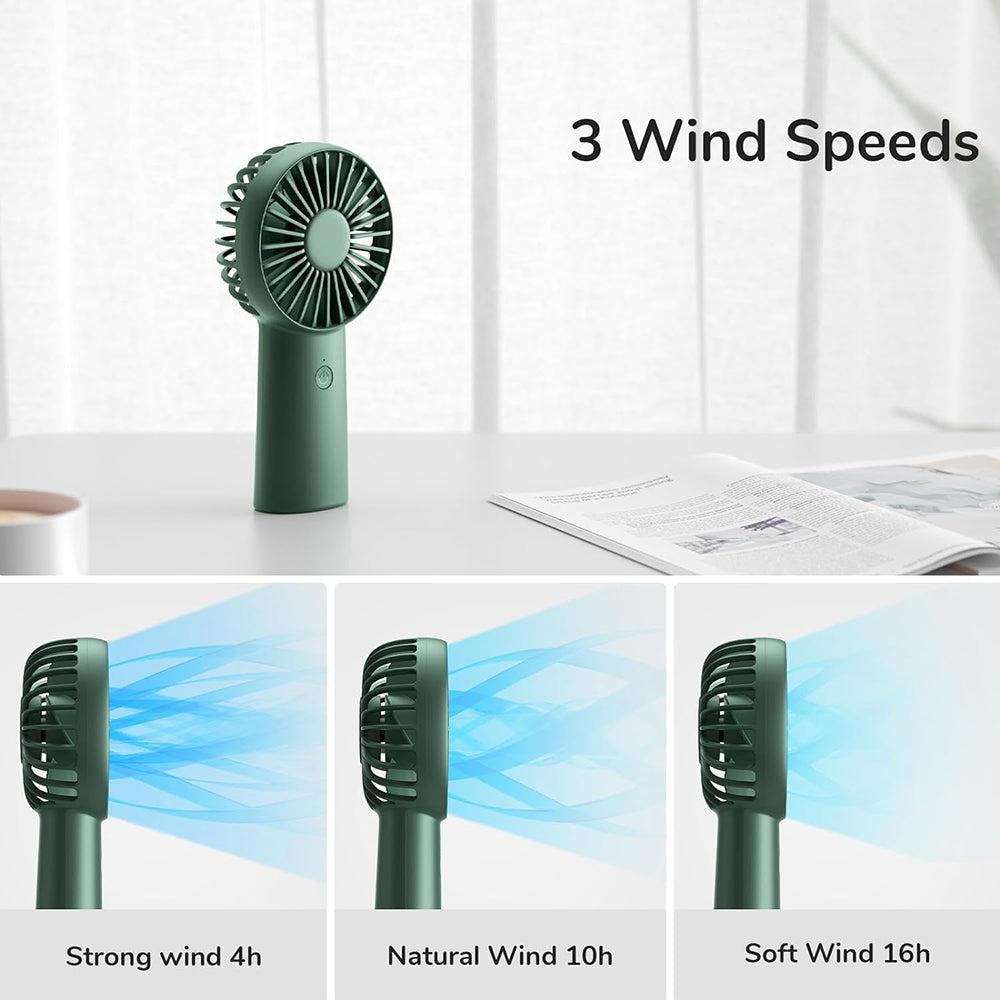 JisuLife Premium Portable Mini Fan Life6 (FA20X), USB-C Rechargeable, 3 Wind Speeds, 4000mAh, Deep Green