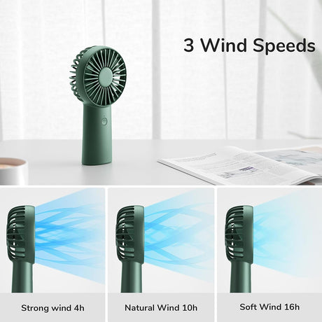 JisuLife Premium Portable Mini Fan Life6 (FA20X), USB-C Rechargeable, 3 Wind Speeds, 4000mAh, Deep Green