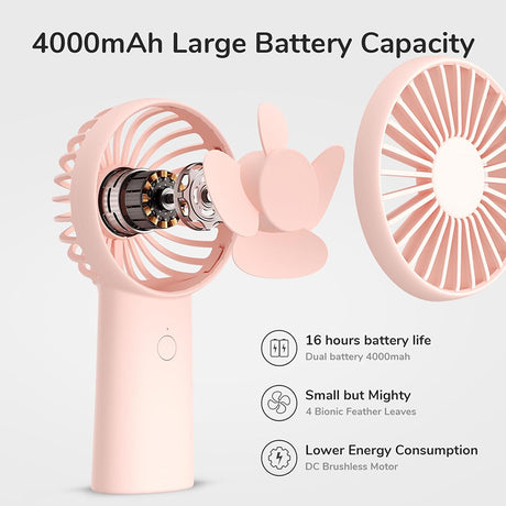 JisuLife Premium Portable Mini Fan Life6 (FA20X), USB-C Rechargeable, 3 Wind Speeds, 4000mAh, Roz
