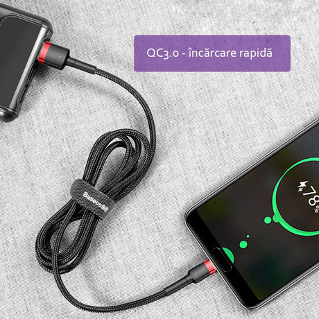 Cablu Baseus Cafule (CATKLF-B91), USB-C, 3A, 1m, Negru