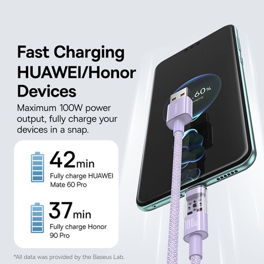 Cablu Baseus Gem (P10373002511-00), USB to Type-C, Super Fast Charging 100W, 1m, Nebula Purple