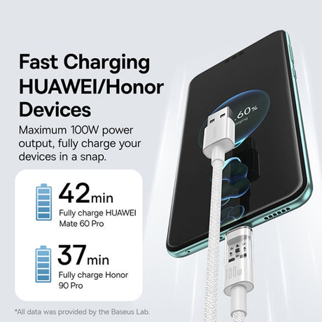 Cablu Baseus Gem (P10373002211-01), USB to Type-C, Super Fast Charging 100W, 2m, Moon White