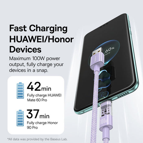 Cablu Baseus Gem (P10373002511-01), USB to Type-C, Super Fast Charging 100W, 2m, Nebula Purple