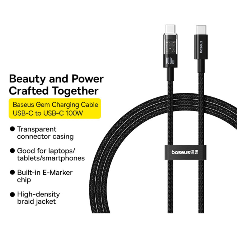 Cablu Baseus Gem (P10373000111-01), Type-C to Type-C, Super Fast Charging 100W, 2m, Cluster Black