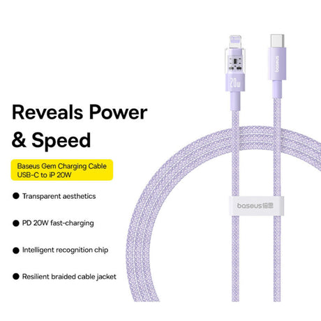 Cablu Baseus Gem (P10373001511-01), USB-C to Lightning, Fast Charging 20W, 2m, Nebula Purple