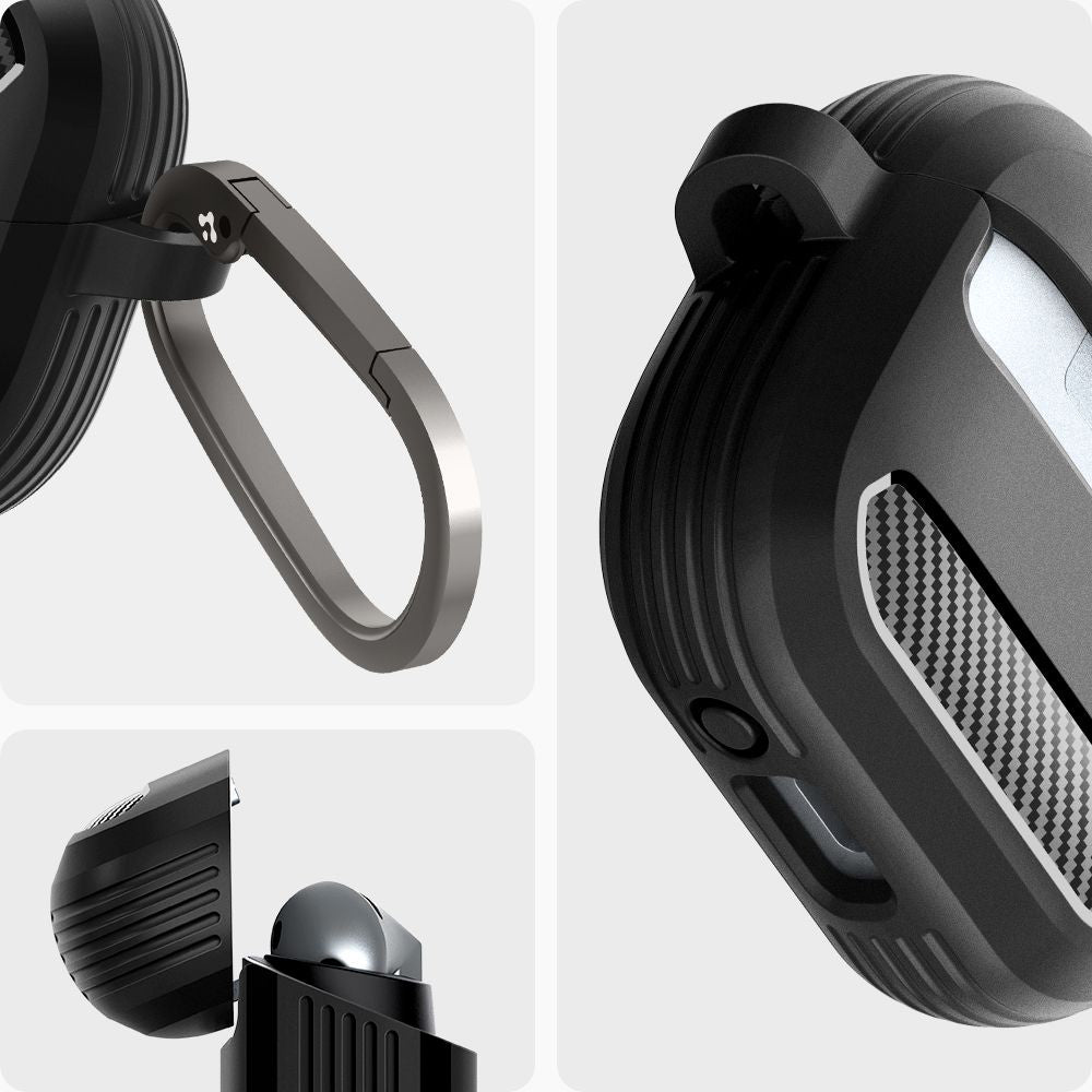 Casti Spigen Protection Case Rugged Armor (ACS08330), for Samsung Galaxy Buds 3 / 3 Pro / 3 FE, Aluminum Holder, Negru