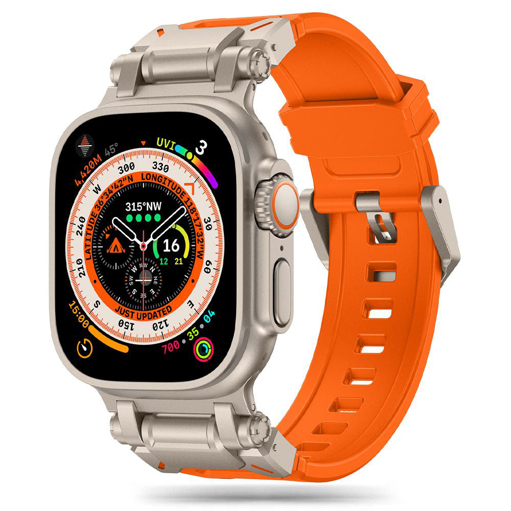 Curea smartwatch Techsuit Watchband (W064) compatibil cu Apple Watch 1/2/3/4/5/6/7/8/9/10/11/SE/SE 2/SE 3/Ultra/2/3 (42/44/45/46/49mm), Argintiu Orange