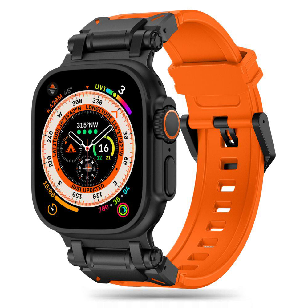 Curea smartwatch Techsuit Watchband (W064) compatibil cu Apple Watch 1/2/3/4/5/6/7/8/9/10/11/SE/SE 2/SE 3/Ultra/2/3 (42/44/45/46/49mm), Negru Orange